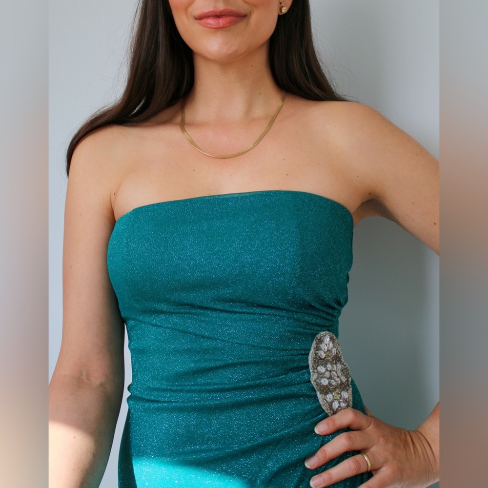 Ruby Rox Green Shimmer Strapless Evening High Low… - image 3